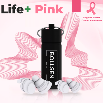Silikonové špunty do uší BOLLSEN Life+ Pink Edition na spaní s jemně růžovým designem a hliníkovým pouzdrem