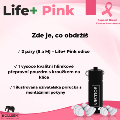 Špunty do uší BOLLSEN Life+ Pink Edition – pohodlí a ochrana proti hluku